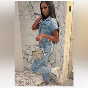 Zara full length denim jumpsuit